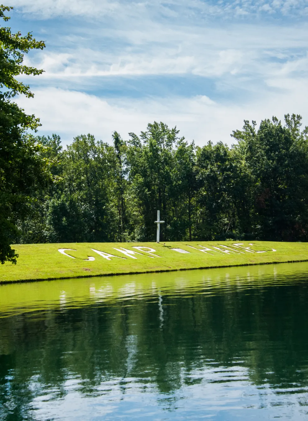 Camp Hanes lake and cross