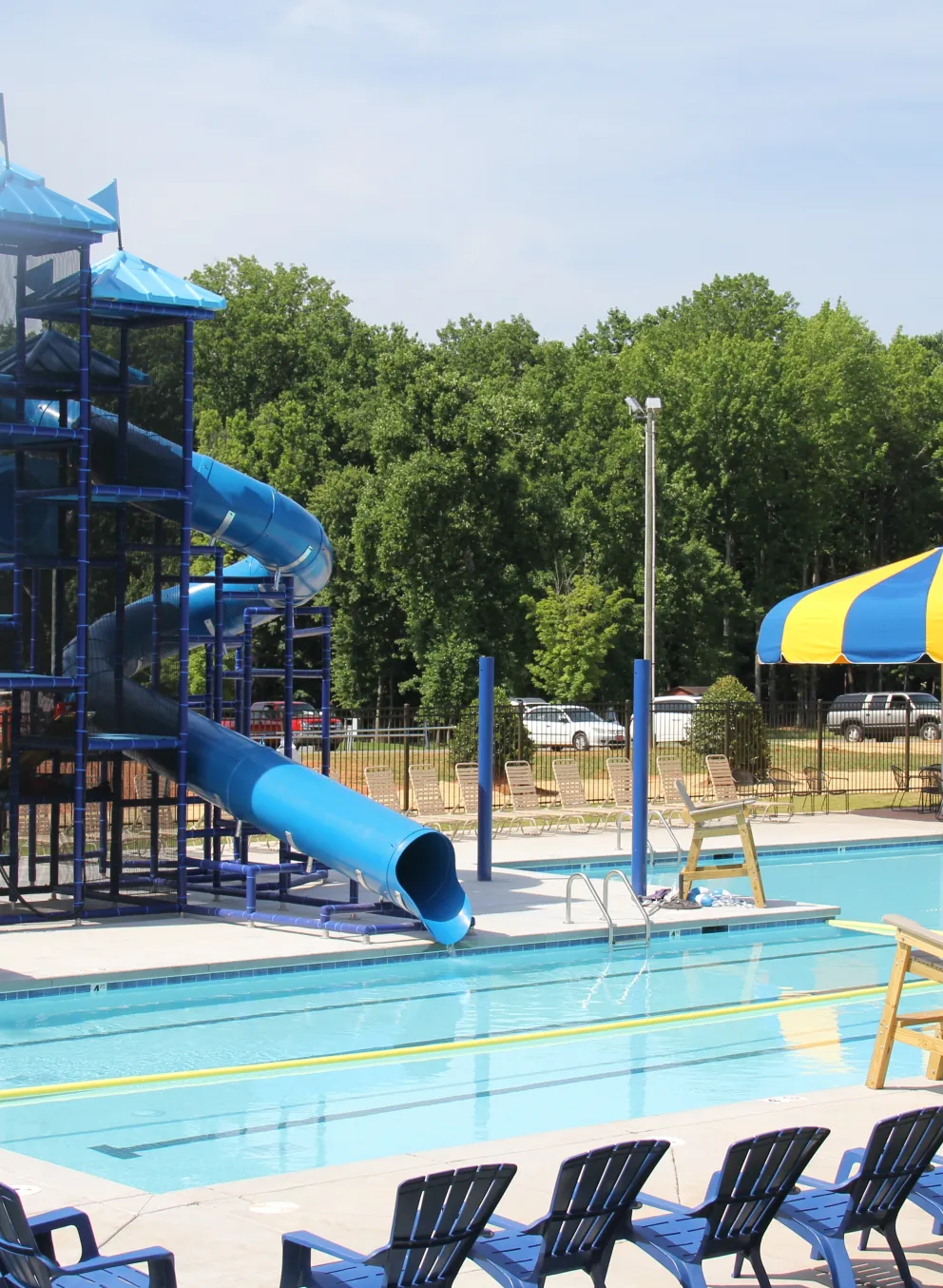 Outdoor pool and water slides