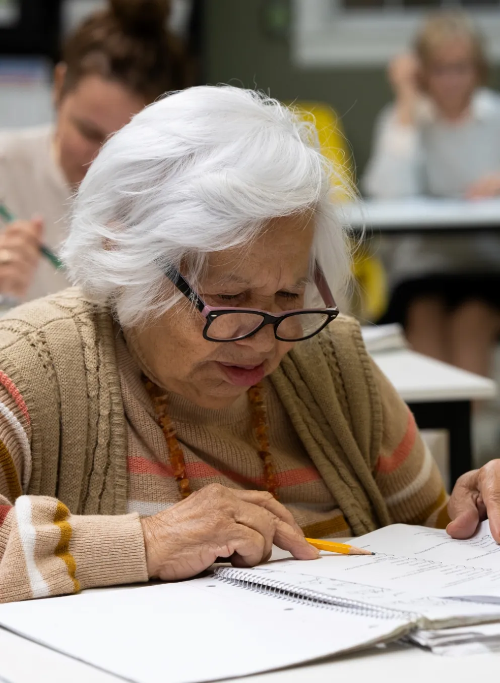 Older woman studying