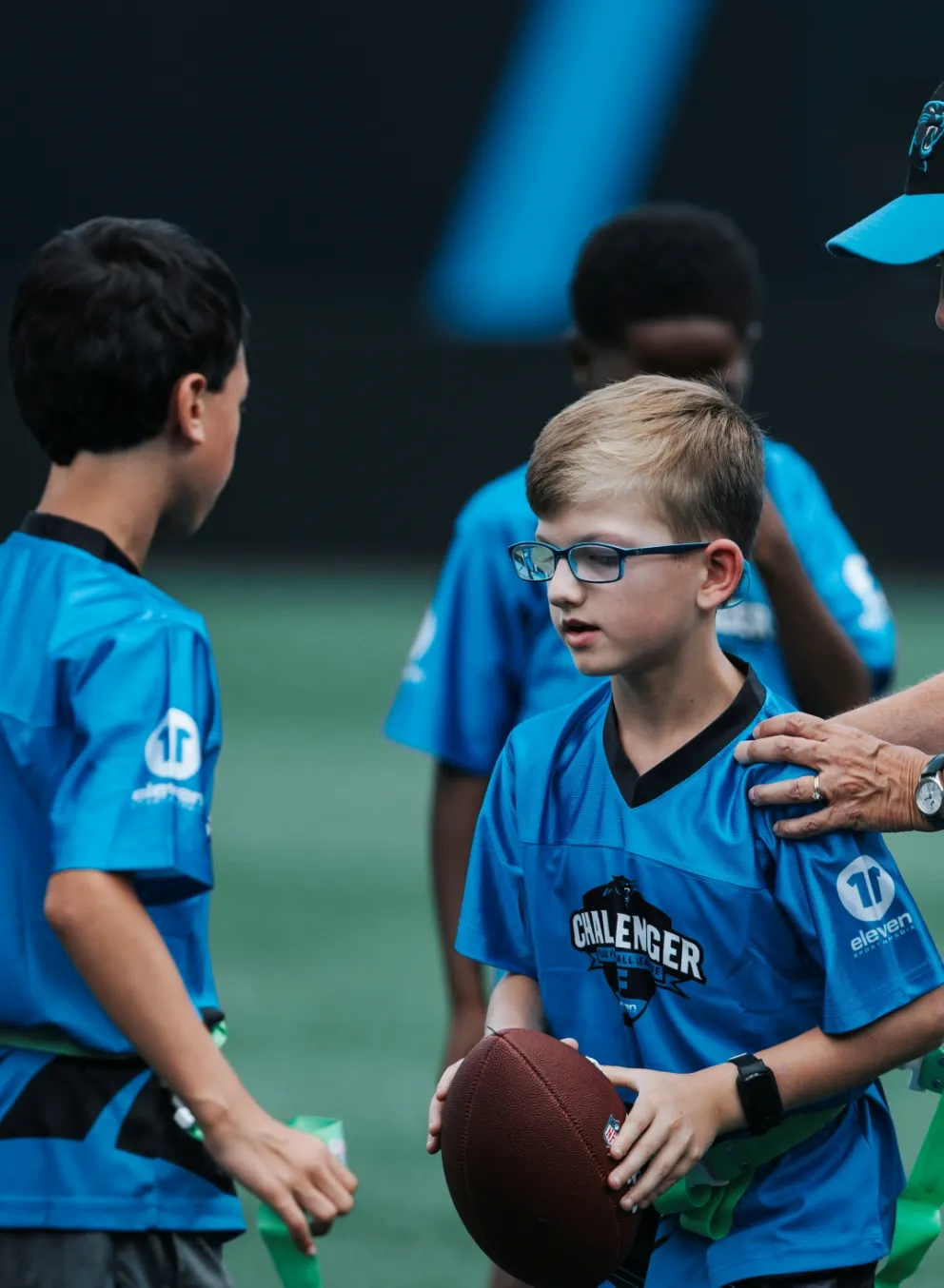 Boy playing flag football