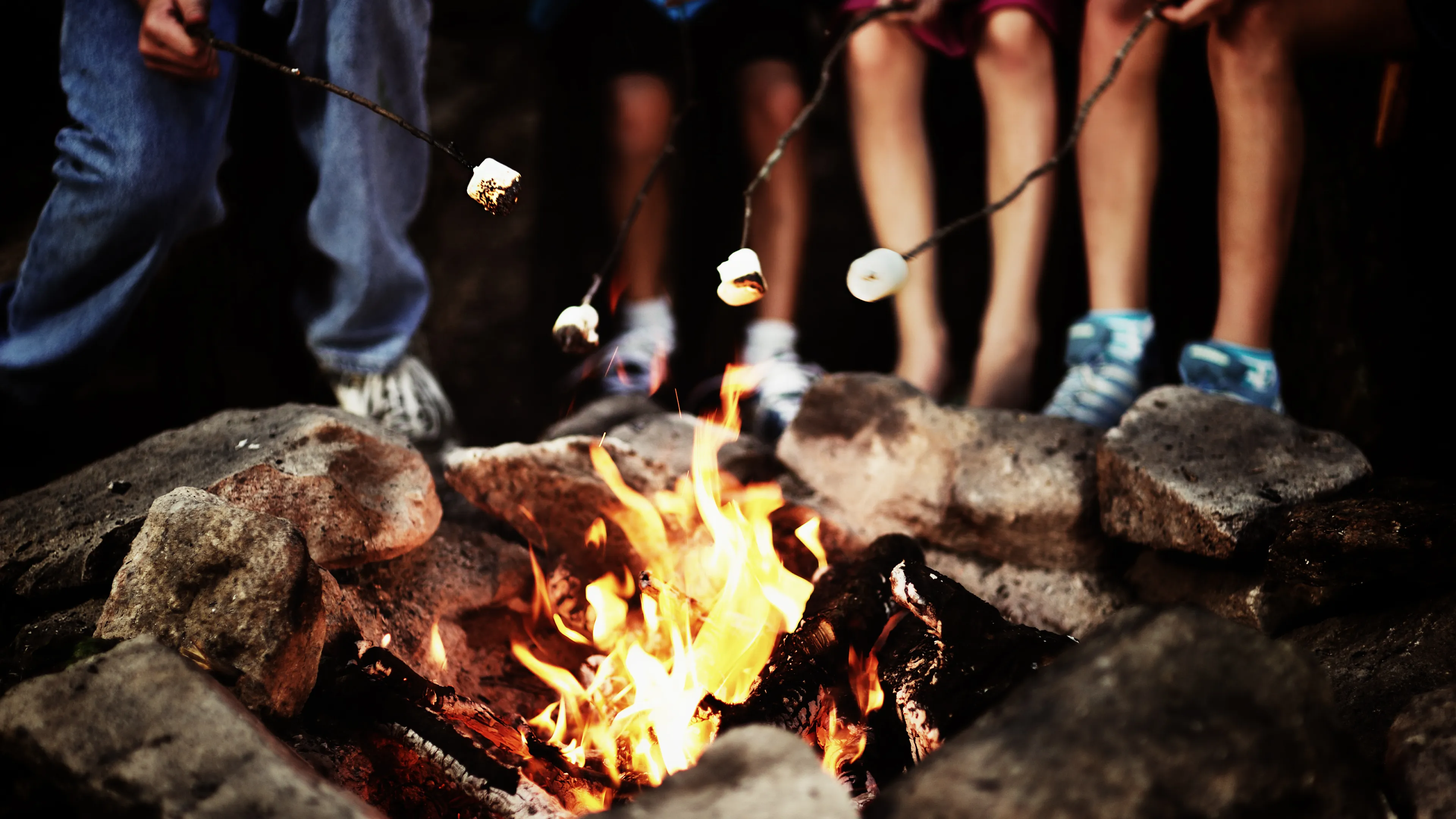 People roasting marshmallows around a fire