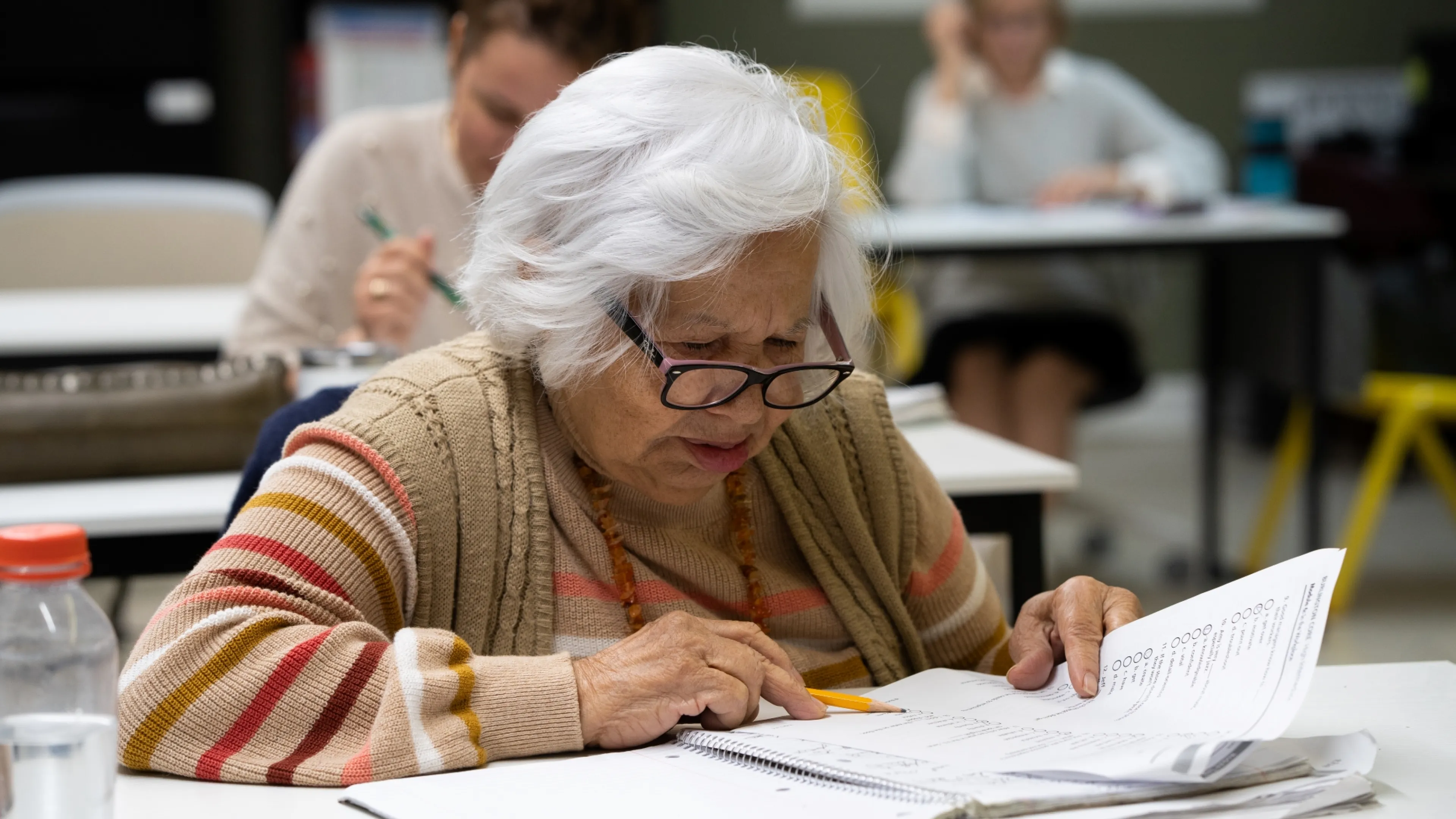 Older woman studying