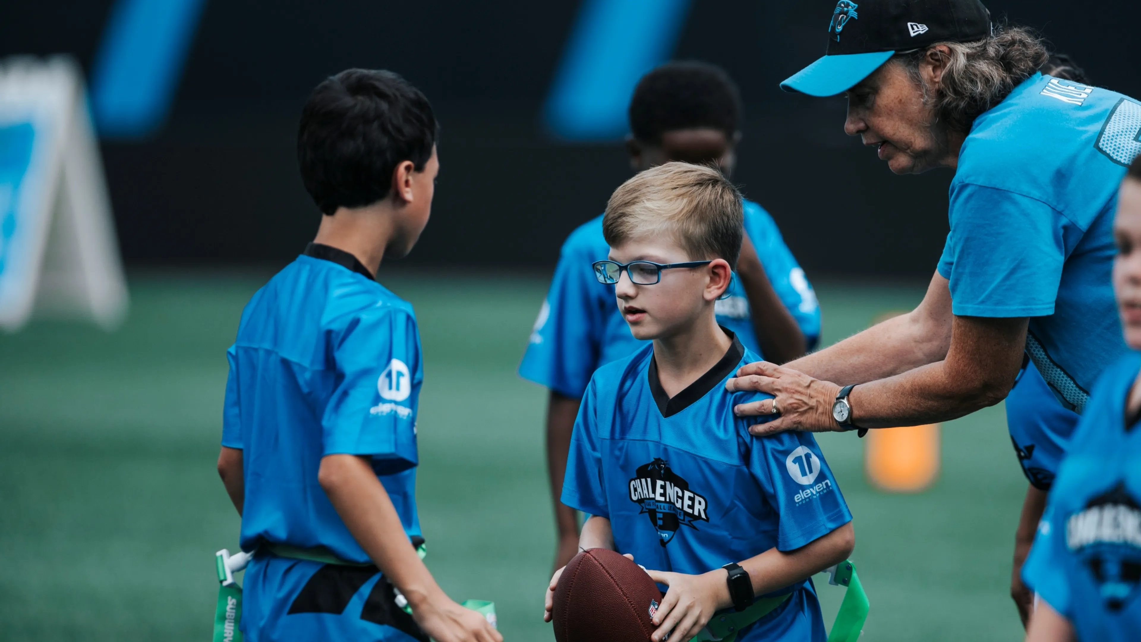 Boy playing flag football