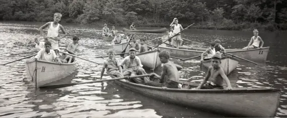 Kids in canoes