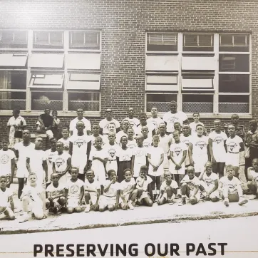 Group of kids and adults outside Patterson Avenue YMCA
