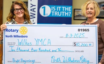 Caroline Whitson and Jenny Richardson presenting check